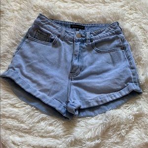 High waisted light wash shorts